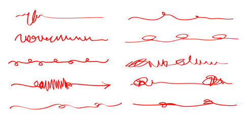Poster - Hand drawn set of Border, underline, curly swishes, swashes, swoops. swirl, scribble. Highlight text elements. doodle vector illustration