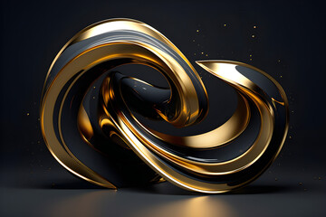 Poster - Abstract  gold shape against black background, 3D illustration.  Smooth shape 3d rendering ,  generated by AI.