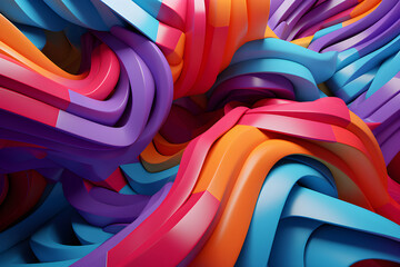 Poster - 3D rendering.  colorful  volumetric maze. Geometric pattern. Abstract illusory endless ornament texture,  generated by AI. 3D illustration