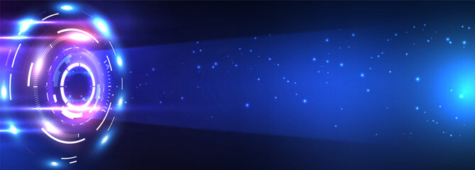 Poster - Abstract futuristic digital technology portal hologram. Sci-fi digital high-tech in glowing HUD. Digital eye. UI HUD screen tech system innovation for presentation. GUI,UI virtual reality. Tech Vector