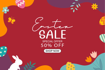 Wall Mural - easter eggs sale banner design template with colorful eggs. use for social media, advertising, flyer