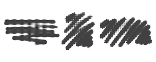 Poster - Halftone noisy gradient paint brush stroke. Dotted vector blobs. Abstract grunge elements isolated on white background.