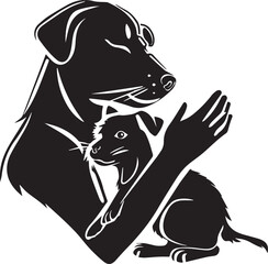 Wall Mural - Domestic Cat and Dog black silhouettes on white background