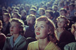 © Kien - Movie audience with a young caucasian american woman central, with 1950s style