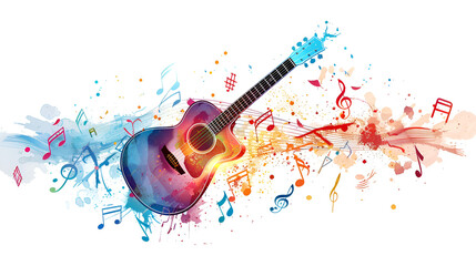  Colorful guitar with music notes isolated vector illustration. generative ai 