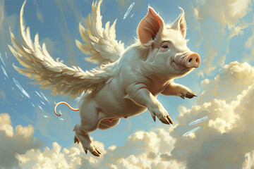 Wall Mural - winged pig illustration