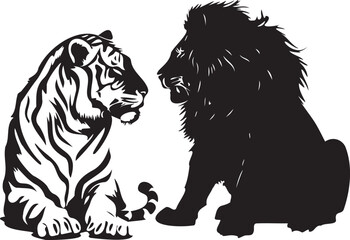 Wall Mural - Lion and Tiger head vector logo icon on white background