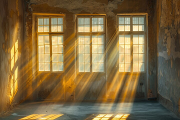 An empty room filled with light rays