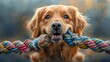 Cheerful Golden Retriever Colored Rope Toy, Desktop Wallpaper Backgrounds, Background HD For Designer