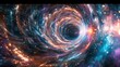 A visually striking image of a space-time tunnel, capturing the essence of travel through the fabric of the universe,