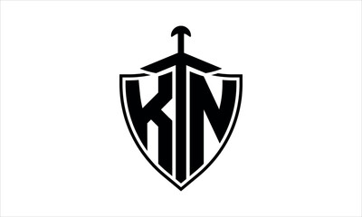 Wall Mural - KN initial letter shield icon gaming logo design vector template. batman logo, sports logo, monogram, polygon, war game, symbol, playing logo, abstract, fighting, typography, icon, minimal, knife logo