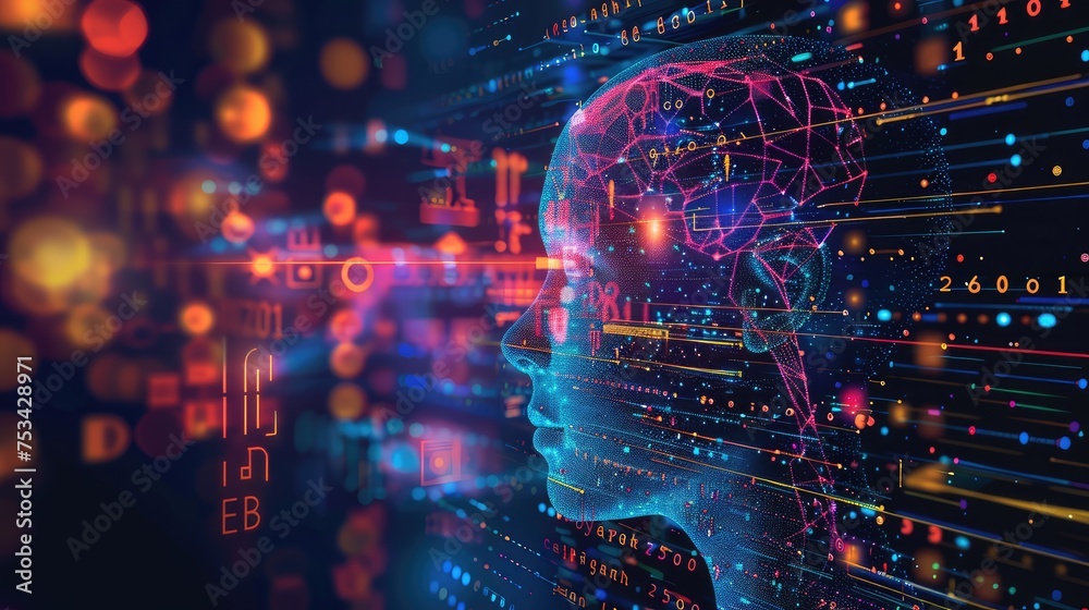 Design an image featuring a digital silhouette of a human head, with ...