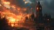 The End of the World Apocalyptic, destroyed London, epic scene. Created with Generative AI.