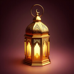 Golden Lantern, an Arabic Islam Lantern, Celebrating Ramadan, is Isolated on a dark pink