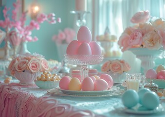 Wall Mural - easter table setting with eggs