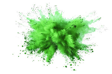 bright green paint color powder festival explosion burst isolated white background.