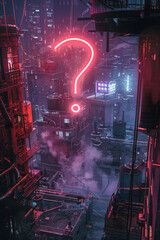 Wall Mural - A giant question mark above a city