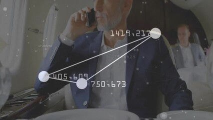 Poster - Animation of data processing and shapes over caucasian businessman talking on smartphone
