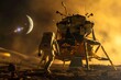 An image of a moon lander with astronaut on the moon.