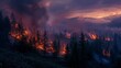 Forest fire in mountainous area at dusk ,It is another reason that causes global warming problems.