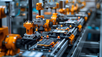 production assembly line of electric vehicle battery cells in factory