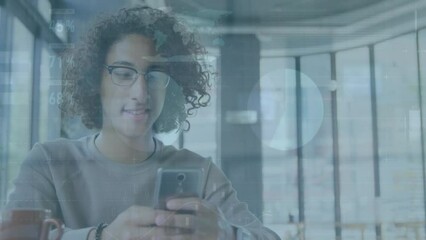 Poster - Animation of data processing and diagrams over biracial casual businessman using smartphone