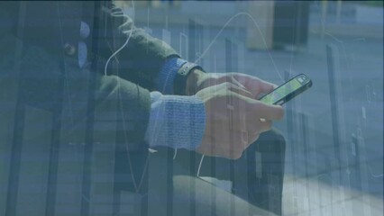 Poster - Animation of data processing and diagrams over biracial casual businessman using smartphone