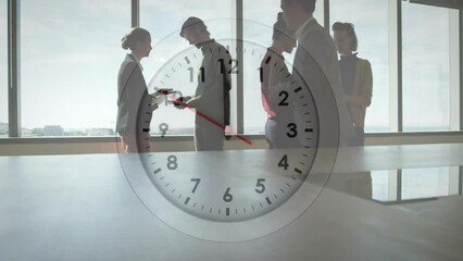 Poster - Animation of clock moving over diverse colleagues discussing work