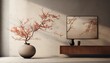 Zen living room in Japanese style with painted chest of drawers and red maple