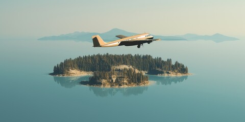 Wall Mural - Airplanes fly over islands and oceans