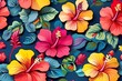 Capture the beauty of nature with a colorful hibiscus pattern in a whimsical and playful drawing style, featuring the exotic flowers in bold and striking designs that will add a pop of color Generativ