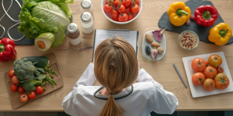 Female dietitian seeks online consultation for food nutrition.