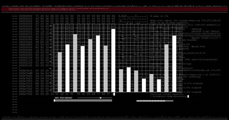 Poster - animation of white graph over data processing on black background