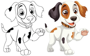 Poster - Two cartoon dogs smiling, one colored and one outlined.