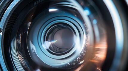 Poster - Close-up shot of a DSLR lens aperture with colored highlights.