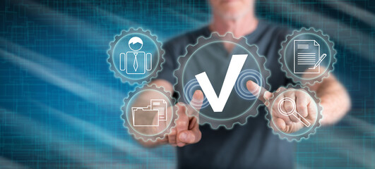 Wall Mural - Man touching a compliance concept