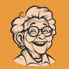 Wall Mural - retro cartoon illustration of a happy granny