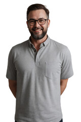 Wall Mural - Handsome middle-aged man with beard wearing glasses and casual clothes smiling and looking at the camera. isolated, transparent background, no background. PNG.