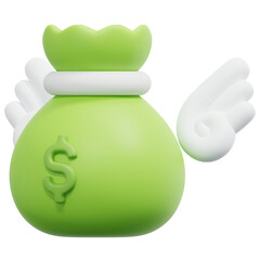 Canvas Print - flying money bag 3d render icon illustration