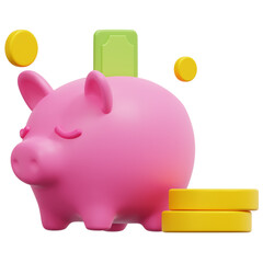 Sticker - piggy bank 3d render icon illustration