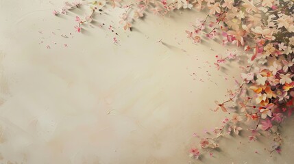  A gentle cascade of small, pastel-colored petals flowing from one corner of a soft beige backdrop.