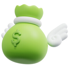 Sticker - flying money bag 3d render icon illustration