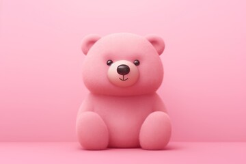 Illustration of a cute little bear on a pink solid background