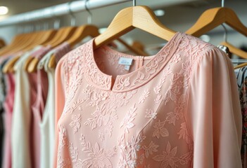 Wall Mural - A close-up of a tunic dress gracefully hung on a hanger in a store