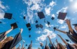 Students throwing their caps skyward upon graduation
