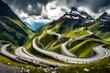 Panoramic Image of Grossglockner Alpine Road. Curvy Winding Road in Alps.