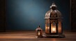 eid ul adha, moon , lantern, banner, background brown, dates bowl, realistic, generative ai
