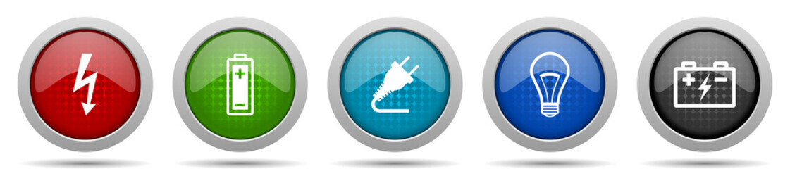 Leinwandbilder - Power and energy icons, miscellaneous buttons such as bolt, battery, plug and light bulb, circle glossy web icon collection