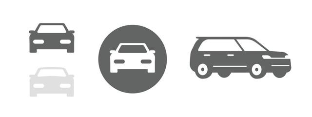 Poster - Car icon vector, simple auto vehicle shape silhouette font side graphic black white minimal design, automobile pictogram round circle glyph symbol, transport stamp label image clipart