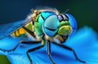 dragon fly with iridescent wings sitting on a beautiful blue Himalayan poppy flower
